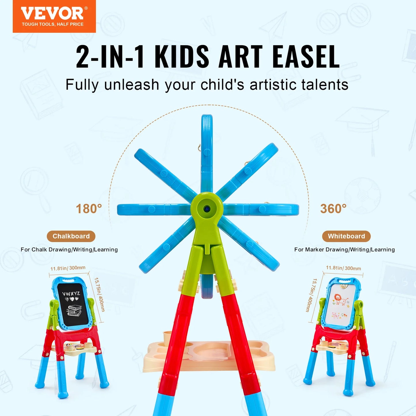 VEVOR Children Magnetic Drawing Board Painting Art Easel with Chalkboard