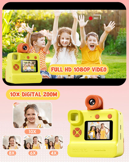 Gofunly  1080P HD Instant Print Camera With 3 Rolls Printing Paper & 32GB Card